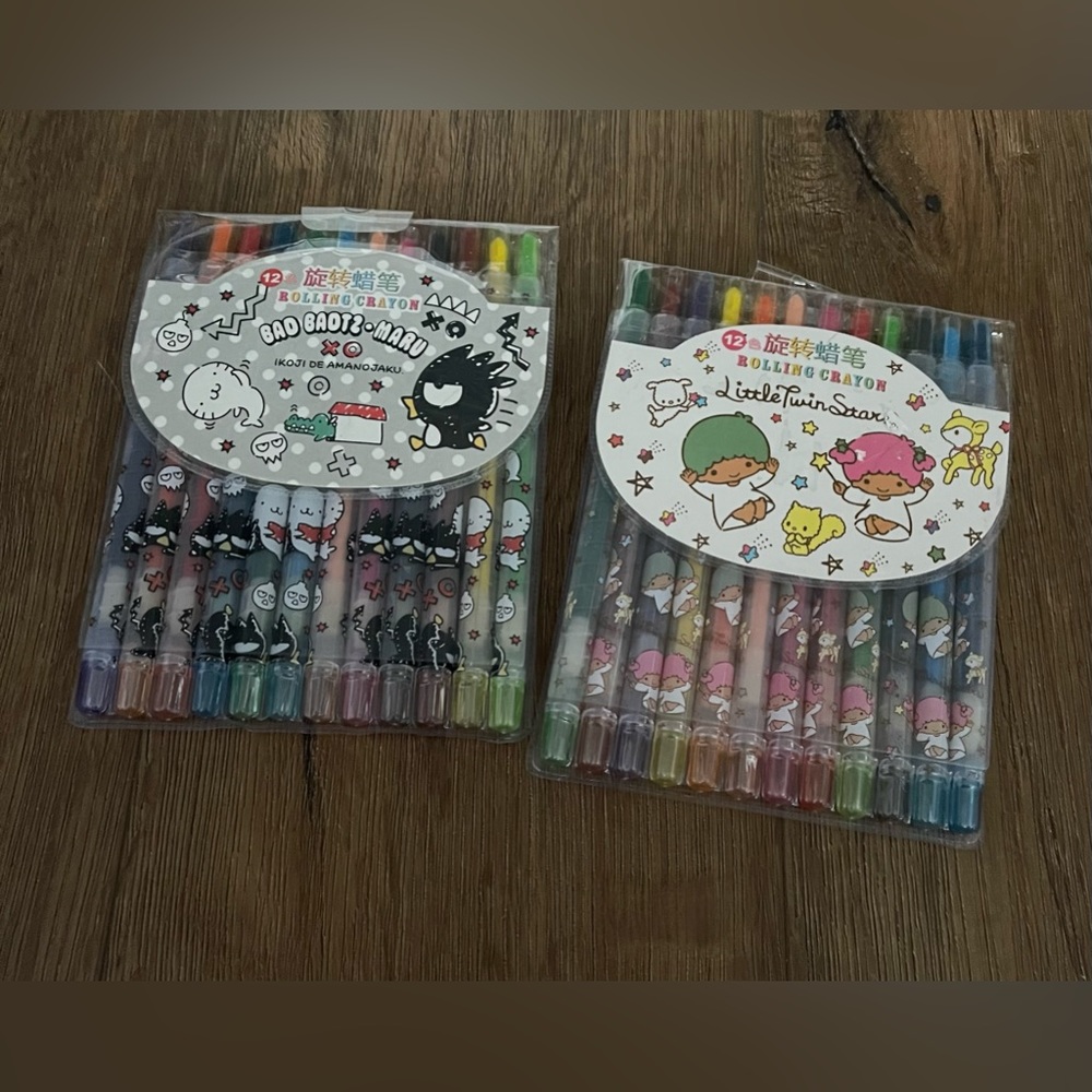SANRIO-NWT Long Crayon Pens-choose Badtz-Maru or Little Twin Stars